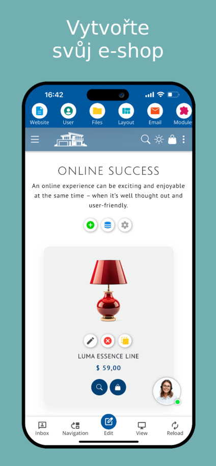 Vytvoření online obchodu v aplikaci Website Builder – snímek obrazovky ze smartphonu