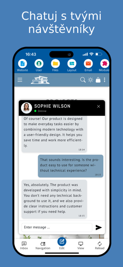 Živý chat s návštěvníky webu – mobilní zobrazení